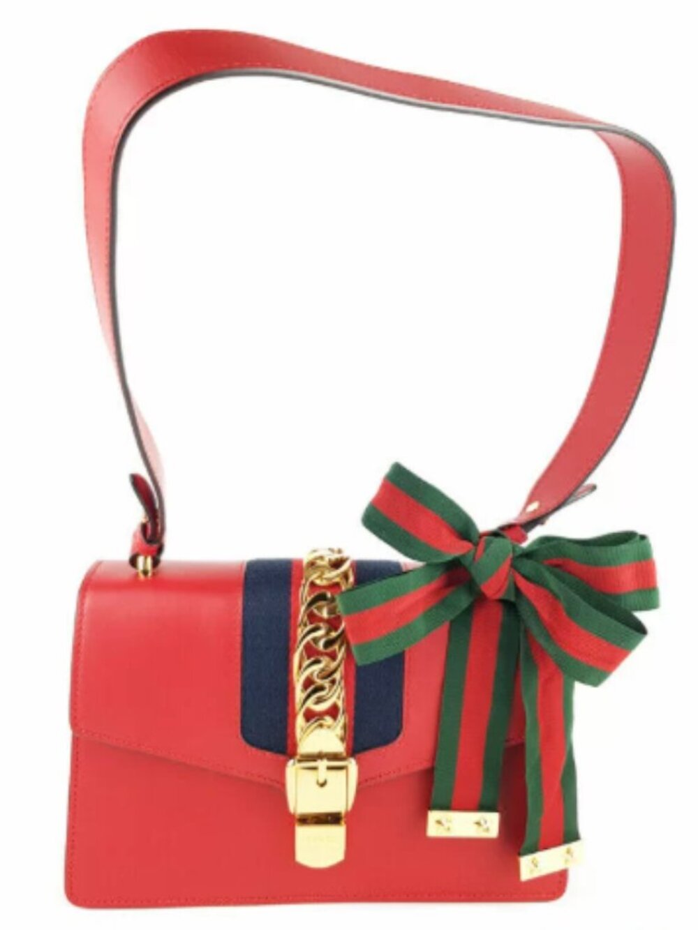 GUCCI "Small" (10") Red Leather Sylvie Shoulder Bag - Two Straps - EUC